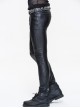 Punk Style Personality Elastic Vertical Stripes Pattern Black Tight Everyday Leather Pants