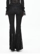 Gothic Style Stretch Knitted Patchwork Micro Transparent Lace Fabric Front Center Cross Pendant Decoration Black Flared Trousers