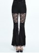 Punk Style Personality Ripped Knitted Patchwork Mesh Knee Metal Rivet Decoration Black Raw Edge Flared Pants