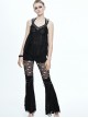 Punk Style Personality Ripped Knitted Patchwork Mesh Knee Metal Rivet Decoration Black Raw Edge Flared Pants