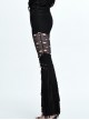 Punk Style Personality Ripped Knitted Patchwork Mesh Knee Metal Rivet Decoration Black Raw Edge Flared Pants