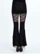 Punk Style Personality Ripped Knitted Patchwork Mesh Knee Metal Rivet Decoration Black Raw Edge Flared Pants