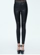 Punk Style Simple Elastic Rough Grain Imitation Leather Black Daily Skinny Leggings