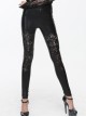 Punk Style Sexy Hollow Jacquard Black Faux Leather Slim Leggings