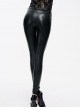 Punk Style Sexy Hollow Jacquard Black Faux Leather Slim Leggings