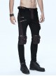 Punk Style Comfortable Twill Fabric Front Accordion Pockets With Zipper Decoration Black Slim Pants