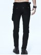 Punk Style Comfortable Twill Fabric Front Accordion Pockets With Zipper Decoration Black Slim Pants