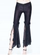 Gothic Style Daily Sexy Tassel Knitted Low Waist Side Slit Lace Pendant Decoration Black Nine Point Flared Pants