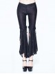 Gothic Style Daily Sexy Tassel Knitted Low Waist Side Slit Lace Pendant Decoration Black Nine Point Flared Pants