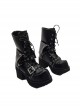 Black Leather Halloween Christmas Cool Rock Diamond Toe Thick Punk Muffin Punk Gothic Fashion Short Tube Boots