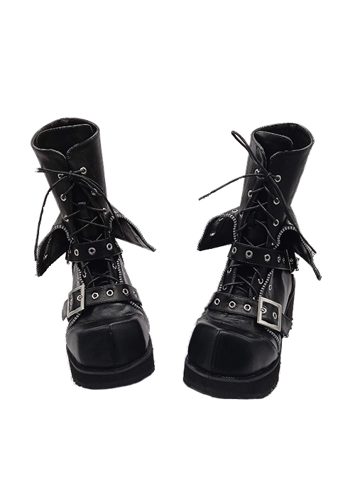 Black Leather Halloween Christmas Cool Rock Diamond Toe Thick Punk Muffin Punk Gothic Fashion Short Tube Boots