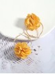 Korean Version Kawaii Fashion Gorgeous Floral Fabric Colorful Flowers Alloy Large Circle Earrings