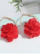 Korean Version Kawaii Fashion Gorgeous Floral Fabric Colorful Flowers Alloy Large Circle Earrings