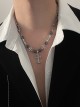 Silver Metal Titanium Cross Beads Retro Rock Fashionable Versatile Sweater Chain Gothic Punk Style Necklace