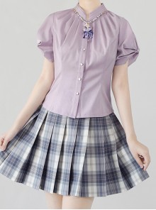 Mercerized Satin Three-Dimensional Pleated Elegant Puff Sleeve Soft Classic Lolita Bowknot Tie Shirt