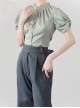 Mercerized Satin Three-Dimensional Pleated Elegant Puff Sleeve Soft Classic Lolita Bowknot Tie Shirt