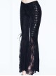 Gothic Style Gorgeous Velvet Palace Embossed Side Double Row Of Metal Studs V Shaped Waist Black Lace Flared Pants