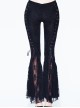 Gothic Style Gorgeous Velvet Palace Embossed Side Double Row Of Metal Studs V Shaped Waist Black Lace Flared Pants