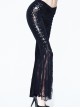 Gothic Style Gorgeous Velvet Palace Embossed Side Double Row Of Metal Studs V Shaped Waist Black Lace Flared Pants