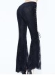 Gothic Style Gorgeous Velvet Palace Embossed Side Double Row Of Metal Studs V Shaped Waist Black Lace Flared Pants