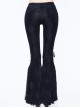 Gothic Style Gorgeous Velvet Palace Embossed Side Double Row Of Metal Studs V Shaped Waist Black Lace Flared Pants