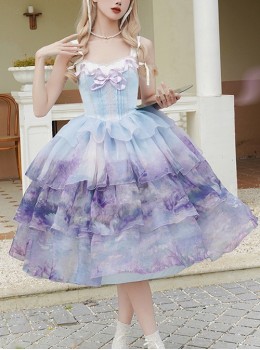 Swan Lake Series Dreamy Lavender Purple Oil Painting Texture Ballet Style Yarn Hem Classic Lolita Sleeveless Dress