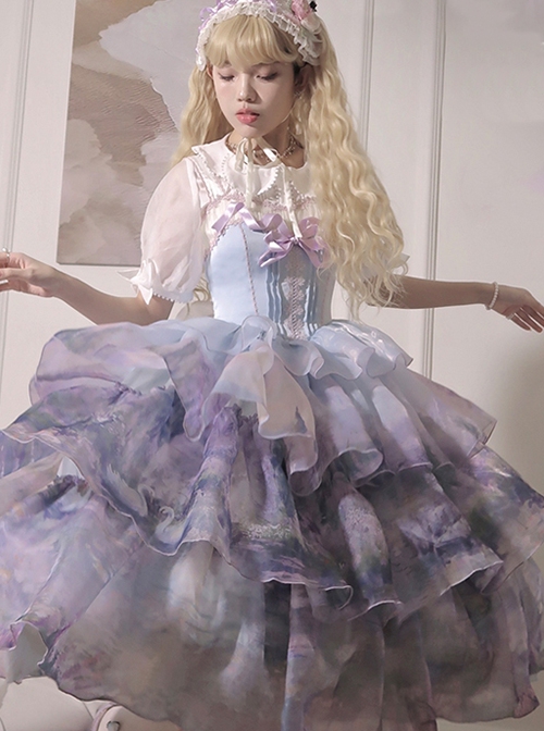 Swan Lake Series Dreamy Lavender Purple Oil Painting Texture Ballet Style Yarn Hem Classic Lolita Sleeveless Dress