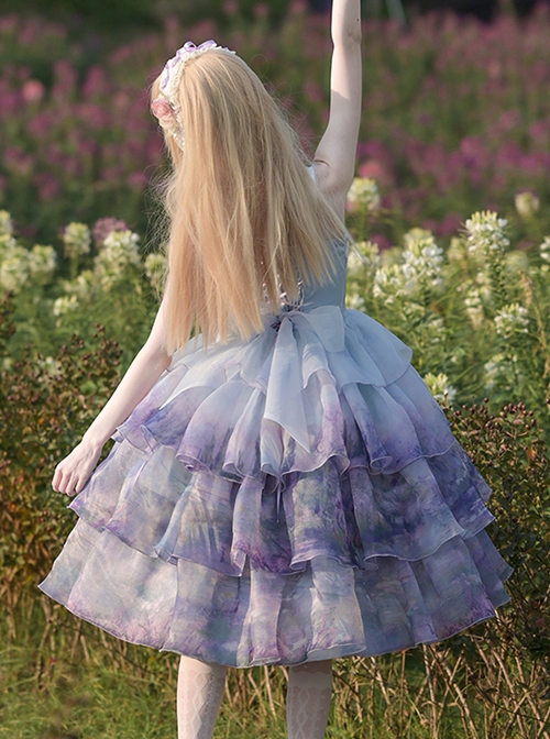 Swan Lake Series Dreamy Lavender Purple Oil Painting Texture Ballet Style Yarn Hem Classic Lolita Sleeveless Dress