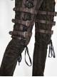 Punk Style Washed Old Feeling Irregular Embroidery Pattern Front Center Tie Metal Belt Decoration Brown Adjustable Pants