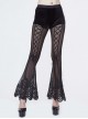 Gothic Style Sexy Stretch Knit Stitching See Through Mesh Black Lace Flared Leggings