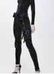 Punk Style Simple Elastic Dark Pattern Fabric With Detachable Waist Bag Leg Bag Black Daily Slim Pants