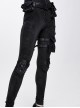 Punk Style Simple Elastic Dark Pattern Fabric With Detachable Waist Bag Leg Bag Black Daily Slim Pants