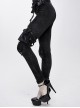 Punk Style Simple Elastic Dark Pattern Fabric With Detachable Waist Bag Leg Bag Black Daily Slim Pants