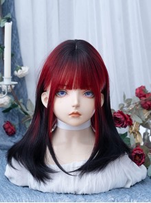 Strawberry Jam Series Red-Black Gradient Flat Bangs Long Straight Hair Sweet Cool Punk Lolita Wig
