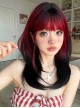 Strawberry Jam Series Red-Black Gradient Flat Bangs Long Straight Hair Sweet Cool Punk Lolita Wig