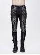 Punk Style Stretch Twill Front Center Cross Metal Rivet Decoration Black Daily Pants