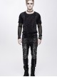 Punk Style Stretch Twill Front Center Cross Metal Rivet Decoration Black Daily Pants