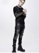 Punk Style Stretch Twill Front Center Cross Metal Rivet Decoration Black Daily Pants