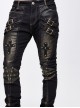 Punk Style Elastic Twill Front Center Cross Metal Rivet Decoration Black And Brown Daily Pants