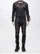 Punk Style Elastic Twill Front Center Cross Metal Rivet Decoration Black And Brown Daily Pants