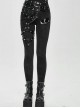 Punk Style Sexy Asymmetrical Elastic Tight Waist Detachable Six Pointed Star Leather Decoration Black Simple Pants