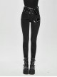 Punk Style Sexy Asymmetrical Elastic Tight Waist Detachable Six Pointed Star Leather Decoration Black Simple Pants