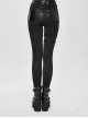 Punk Style Sexy Asymmetrical Elastic Tight Waist Detachable Six Pointed Star Leather Decoration Black Simple Pants