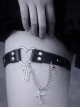 Dark Subculture Heart Metal Buckle Cross Pendant Chain Black Leather Belt Punk Lolita Leg Ring