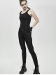 Punk Style Elastic Twill Side Three Dimensional Stripe Layer Side Tie Black Old-Fashioned Daily Slim Pants