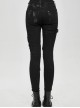 Punk Style Elastic Twill Side Three Dimensional Stripe Layer Side Tie Black Old-Fashioned Daily Slim Pants