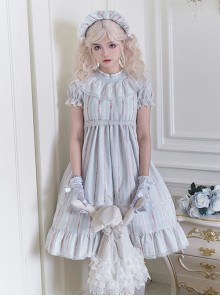 Annie'S Dreamland Series Fairy Tale Style Pleated Technology Cotton Doll Collar Sweet Lolita Puff Sleeves Dress Hairband Set