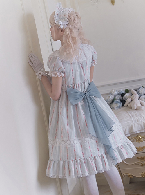 Annie'S Dreamland Series Fairy Tale Style Pleated Technology Cotton Doll Collar Sweet Lolita Puff Sleeves Dress Hairband Set