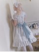 Annie'S Dreamland Series Fairy Tale Style Pleated Technology Cotton Doll Collar Sweet Lolita Puff Sleeves Dress Hairband Set