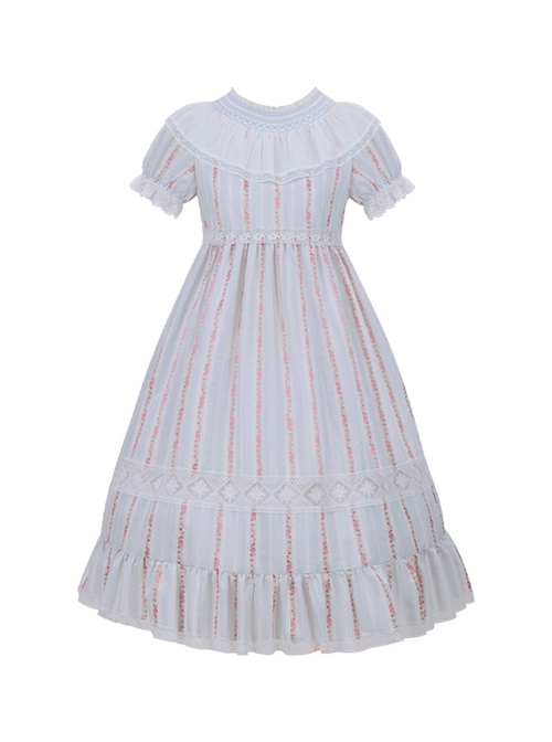 Annie'S Dreamland Series Fairy Tale Style Pleated Technology Cotton Doll Collar Sweet Lolita Puff Sleeves Dress Hairband Set